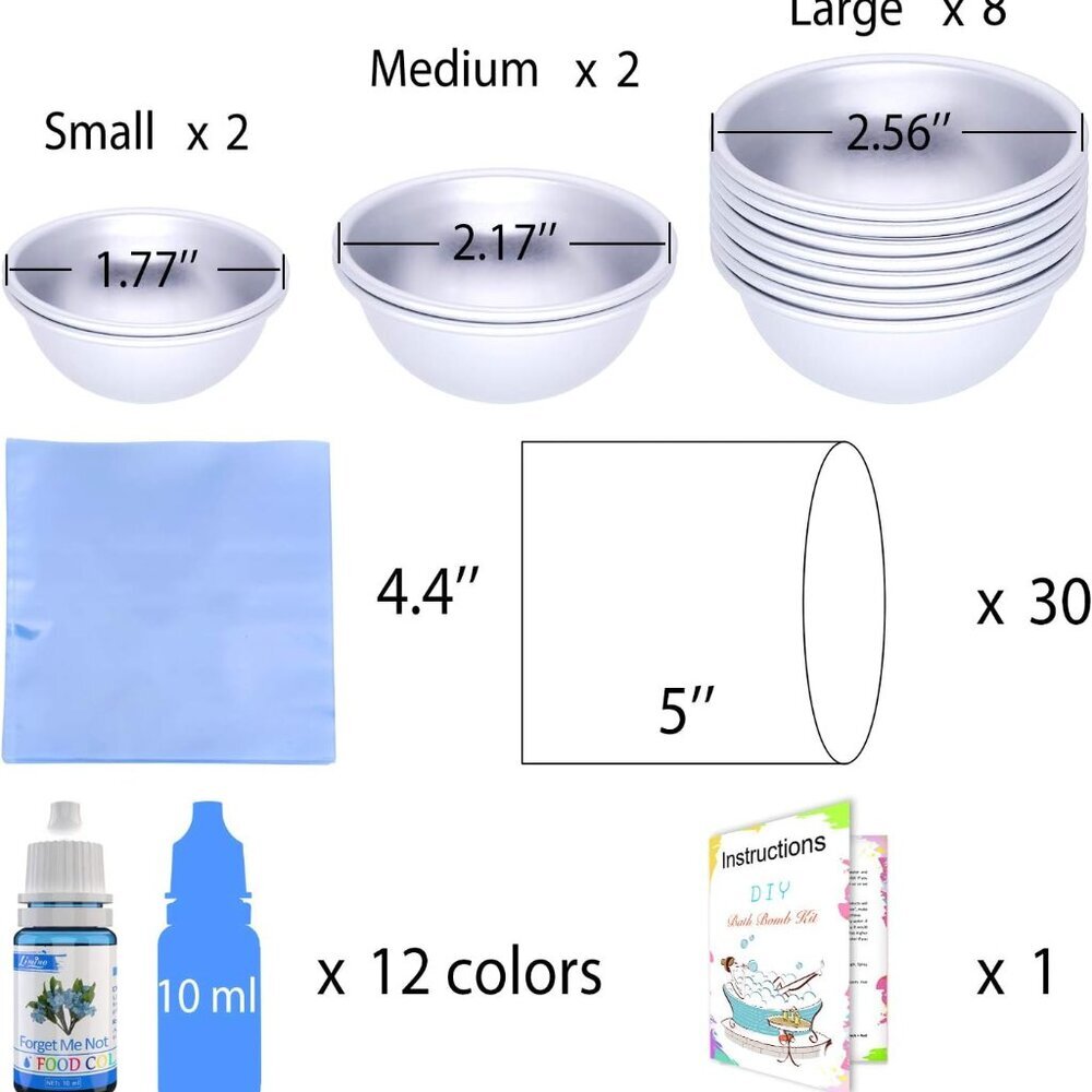12 Pieces Bath Bomb Mold Set with 12 Soap Dye, Shrink Wrap Bags - DIY Bath Bombs - Picture 7 of 7